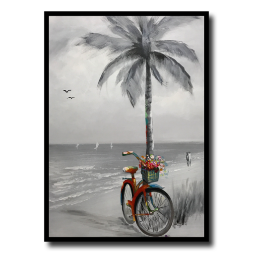 Maalaus polkupyörällä ja palmulla