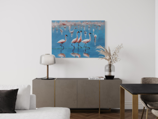 Maalaus flamingoilla
