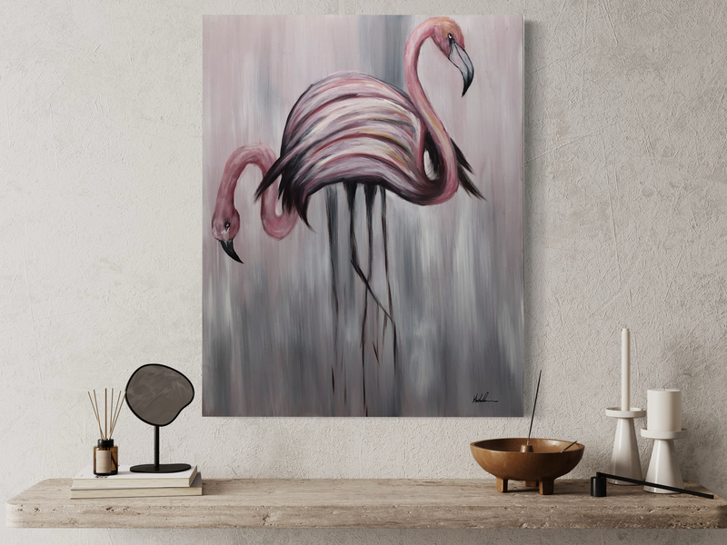 Maalaus flamingoilla